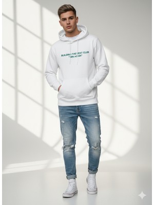 Ribana Classic Unısex Regular Fit Kapüşonlu Baskılı Cepli Uzun Kollu Pamuklu Yumuşak Dokulu Sweatshirt