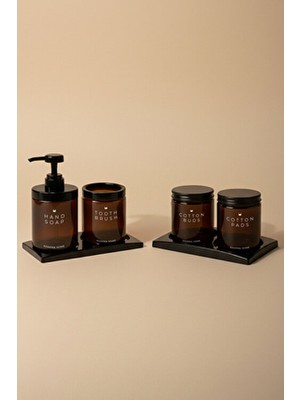 Khakma Amber Cam 4’lü Banyo Seti | Sabunluk, Diş Fırçalık, Pamukluk, Kulak Çubuğu Kutusu 250 ml
