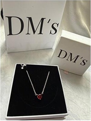 DM's Silver Kırmızı Kalpli Gümüş Kolye