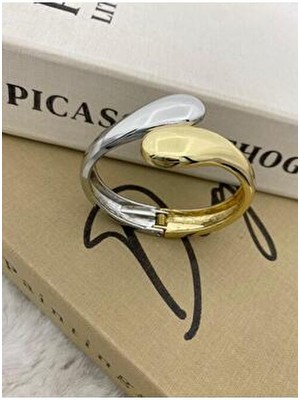 Hedef Bijuteri Gold Gümüş Renk Damla Model Tasarım Kelepçe Bileklik Kadın Kullanıcılar İçin