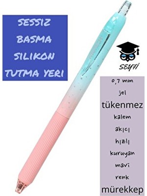 Writech 0,7 mm Jel Tükenmez Kalem Mavi Renk Mürekkep Akıcı Hızlı Kuruyan Sessiz Kalem