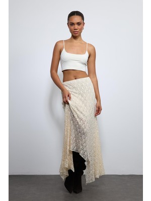 Antioch Ekru Dantel Midi Etek