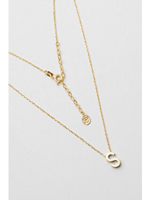 My Story S Harfi 18 Ayar Sarı Altın Kaplama 45 cm Gümüş Kolye