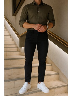 Comstar Erkek Yüksek Bel Premium Slim Fit Siyah Kot Pantolon