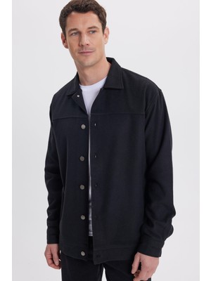 Tudors Erkek Relax Fit Rahat Kesim Yandan Flota Cep Oduncu Siyah Kaşe Ceket Mont Gömlek