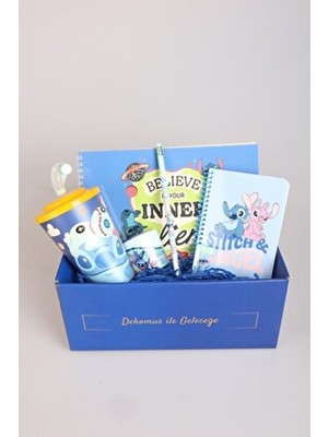 Disney Dekomus Ile Özel Kutulu Gıft Box Lisanslı Stıtch "galaxy Pop" Kırtasiye Seti Resim Defteri,kalem,sil