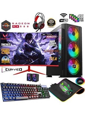 Apphirex TC88X Ryzen 5 5500 16GB 512GB M2 SSD RX580 8gb 23.6' Curved Masaüstü Oyuncu Bilgisayarı Hazır Sistem
