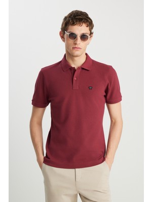 Wrangler %100 Pamuk Regular Fit Normal Kesim Bordo Polo Yaka Tişört