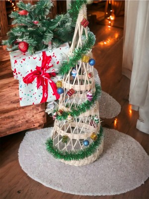 Empressco Haki Rattan Bambu Hasır Yılbaşı Ağacı, Dekoratif Süsler, Yılbaşı Atmosferi