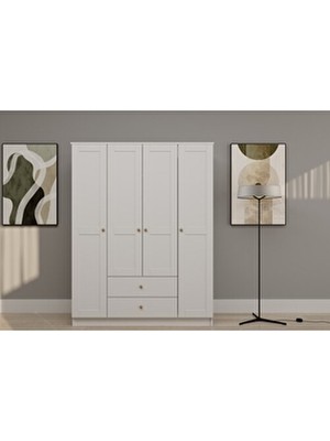 Vivense Spring Gardırop, 4 Kapaklı, 2 Çekmeceli, 140X50X180 cm