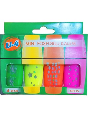 Art Tone U-4 Fosforlu Keçeli Kalem Mini Neon Renkler 4 Adet Set