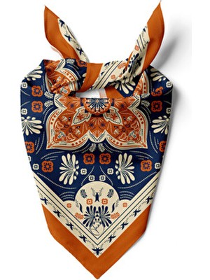 Orange Kadim Harmoni Desen Çok Renkli 55x55 cm Polyester Bandana Fular Çiçekli Desen