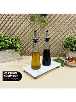 Doğal Mermer Yağlık Altlığı ve Sunumluk 20X10 cm Beyaz Mermer Ahşap Misket Ayaklı