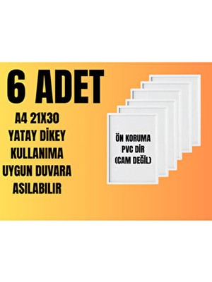 Hometaş Ev Ürünleri 6 Adet A4 Beyaz 21X30 Fotoğraf Çerçevesi Yatay Dikey Kullanıma Uygun