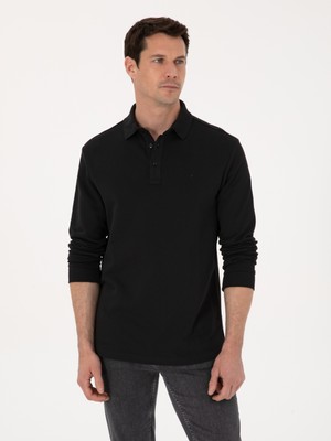 Cacharel Siyah Regular Fit %100 Pamuk 3 İplik Polo Yaka Sweatshirt 50318960 VR046
