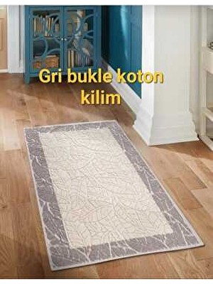 Bukle Pamuklu Doğal Kilim Modern Dikdörtgen Şekil Gri Renkli Şık Tasarım