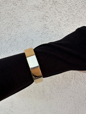 316L Çelik Gold Plaka Kadın Kalın Kelepçe Modern Bileklik Kol Kelepçesi