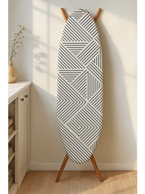 Funny Life Ranforce Biyeli Çizgili Keçeli Isıya Dayanıklı Ütü Masası Kılıfı 142 x 55 cm Gümüş Renk