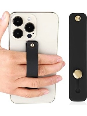SPELT Cep Telefonu Kılıfı Bandı Kayışlı Silikon Tutamaç Telefon Tutucu Yatay Stand Sticker Siyah