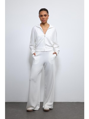 Antioch Ekru Geniş Paça Çizgili Eşofman Takım