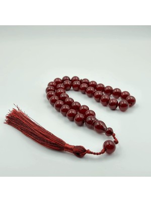 Usta Işçilikli Vişne Rengi Osmanlı Benzetme Ip Püsküllü Sıkma Kehribar Tespih