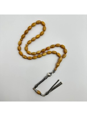 Objeden Yapılmış Gümüş Püsküllü Sıkma Kehribar (Eşsiz Hare Yapısına Sahip Koleksiyonluk Tespih)