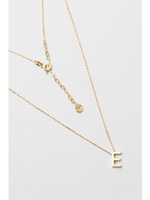 My Story E Harfi 18 Ayar Sarı Altın Kaplama 45 cm Gümüş Kolye