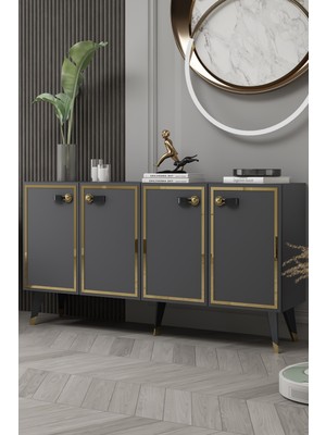 Demonte Decor 8223-64DD KB150 Konsol,tv Ünitesi Antrasit-Altın-Siyah