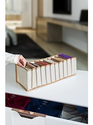 Serstil 11 Gözlü Çekmece Içi Bej Çizgili Düzenleyici Organizer - Medium 15 x 43 x 14