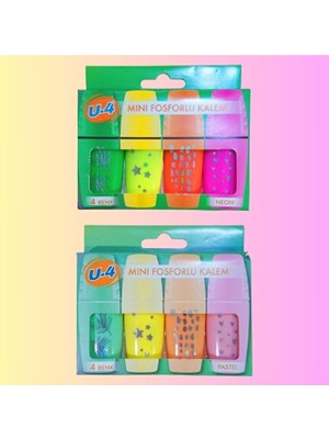 Art Tone Fosforlu Kalem 4 Adet Mini Neon+4 Adet Pastel Renk Toplam 8 Renk