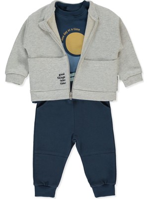 Bebetto Üç Ip Kapşonlu Hırka 3lü Takım (Good Thıngs) Indigo