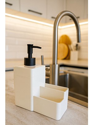 Makri Home Diamond Süngerlikli Sıvı Sabunluk 450 ml (19X16X8 Cm) - Krem