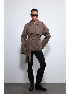 Antioch Kahve Kemerli Kısa Trençkot