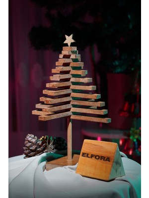 Empressco Kahverengi Ahşap Masa Üzeri Yılbaşı Çam Ağacı Dekoru, Şık ve Doğal Görünüm