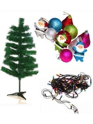 Empressco 90 cm Simli Işıklı Yeşil Yılbaşı Çam Ağacı, Şık Süslemeli ve Açık Bej Renkli