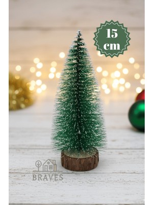 Empressco Yeşil Mini Noel Çamı 15 cm Ahşap Standlı Kar Efektli Masaüstü Dekor