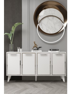 Demonte Decor 8225-128DD KB150 Konsol,tv Ünitesi Beyaz-Gümüş