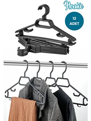 Homie 12 Adet Dolap Içi Siyah Plastik Elbise, Gömlek, Tişört, Pantolon, Etek, Kravat Askısı - 12'li Set