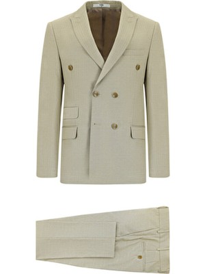 Kiğılı 7 Drop Super Slim Fit Eksra Dar Kesim Çizgili Kruvaze Takım Elbise