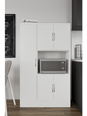 Aymobsan Macro 5 Kapaklı, Fırın Bölmeli Çok Amaçlı Dolap, Mutfak&banyo Dolabı, Kiler Beyaz