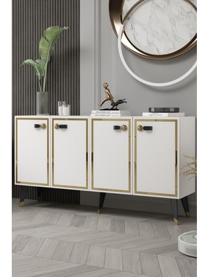 Demonte Decor 8223-64DD KB150 Konsol,tv Ünitesi Beyaz-Altın-Siyah
