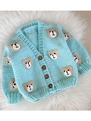 El Örgüsü Ayılı Erkek Bebek ,çocuk Hırkası