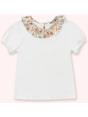 Panço Kız Bebek Ekru Kısa Kollu Tişört Pamuk Malzemeden Günlük Kullanıma Uygun