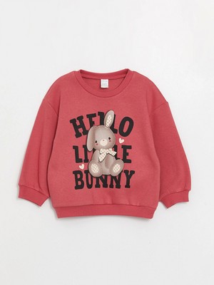 LC Waikiki Lcw Baby Pembe Bisiklet Yaka Uzun Kollu Baskılı Kız Bebek Sweatshirt