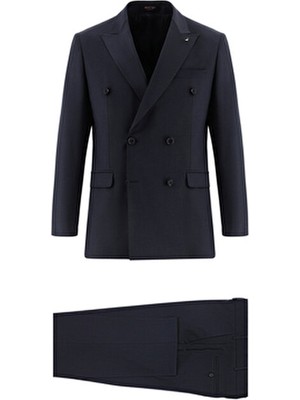 Abdullah Kiğılı Koyu Füme Yünlü Kruvaze Takım Elbise Erkek Slim Fit Standart Kesim