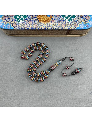 Kehribar Mercan Firuze Işlemeli Usta Işçilik Kuka Tespih