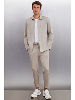 Grimelange Derıan Erkek Comfort Fit 2 Cepli Çıt Çıt Düğmeli Vizon Gömlek