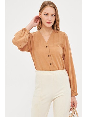 Armonika Kadın Vizon Kolu Lastikli Bürümcük Gömlek ARM-24K001002