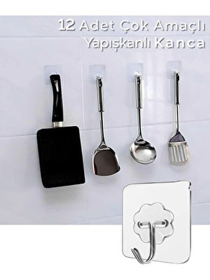 Arvale Pratik 12 Adet Güçlü Şeffaf Duvar Askısı Askılığı Yapışkan Kancalı Mutfak Banyo Askı