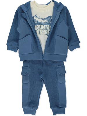 Bebetto Balıksırtı Üç Ip Kapşonlu Hırka 3lü Takım (Mountaın Range) Indigo